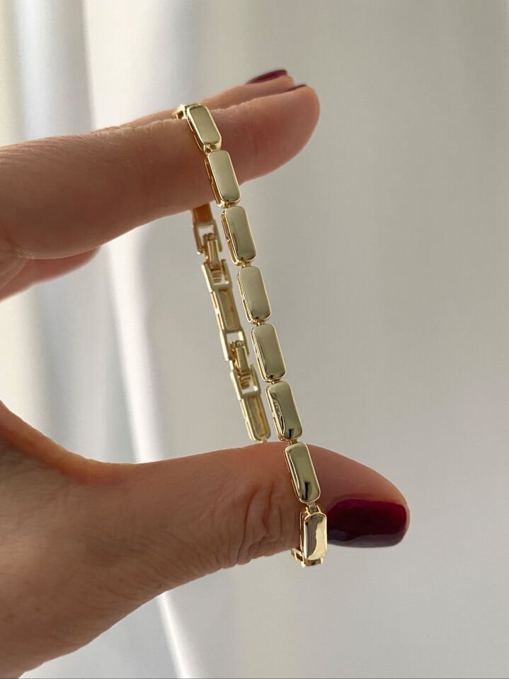 Altın Kaplama Diktörtgen Plaka Bileklik