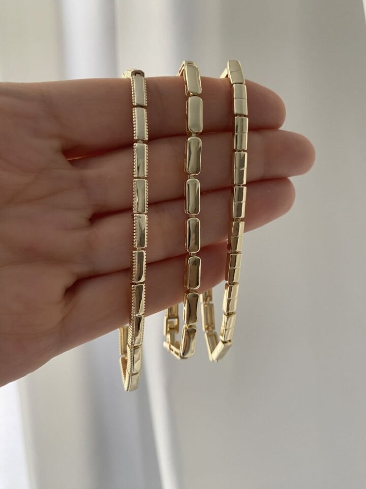 Altın Kaplama Diktörtgen Plaka Bileklik