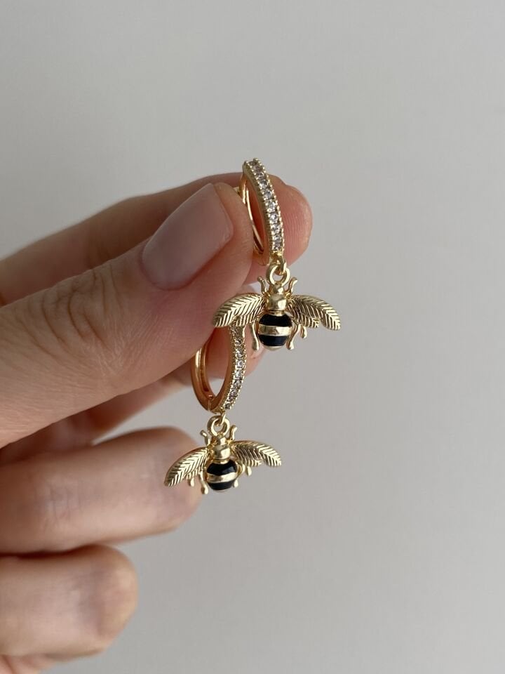 Altın Kaplama Sallantılı Arı Halka Küpe(İç çapı: 1cm)