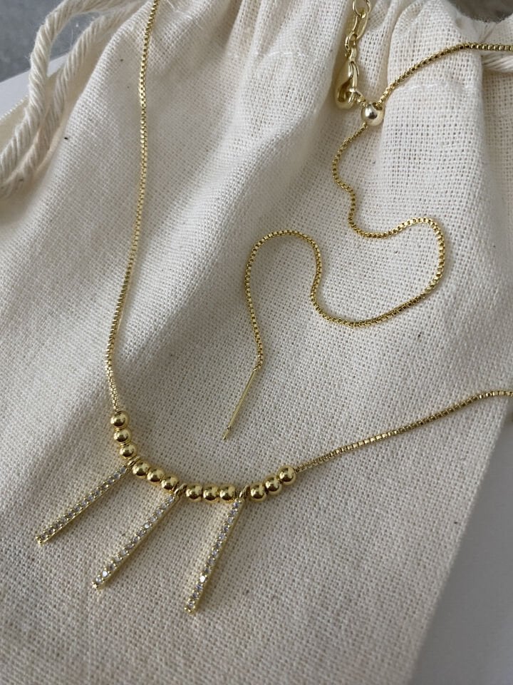 Asansörlü Gömme Taşlı Çubuk Kolye (45cm)