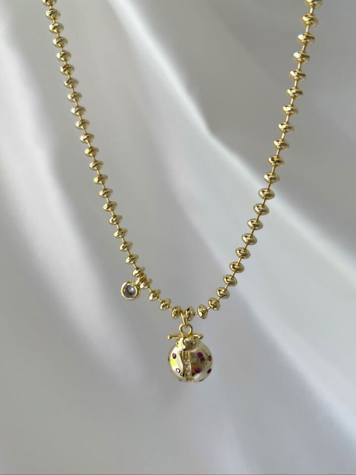 Uğur Böcek Detay Elips Topçuklu Kolye (40cm)