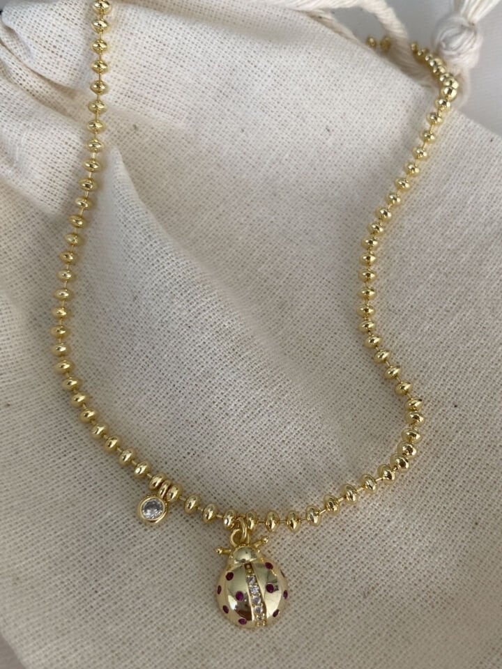 Uğur Böcek Detay Elips Topçuklu Kolye (40cm)