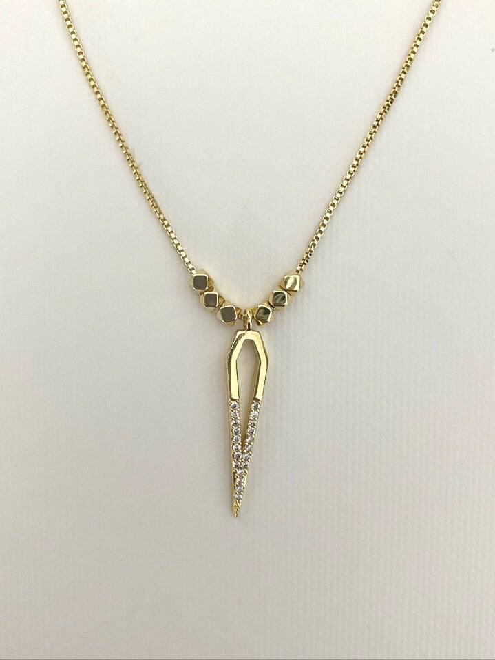 Asansörlü Minimal Gömme Taşlı Figür Kolye (45cm)