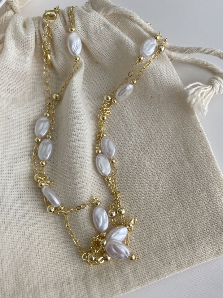 Dolamalı Topçuk İncili Uzun Kolye (90cm)