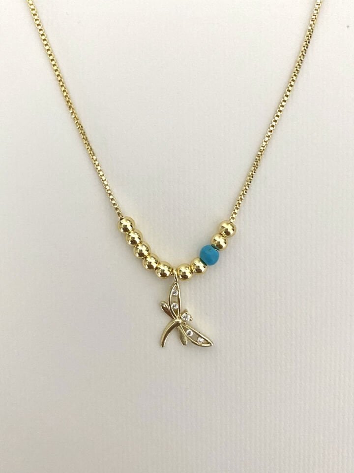 Asansörlü Minimal Yusufçuk Figürlü Kolye (45cm)