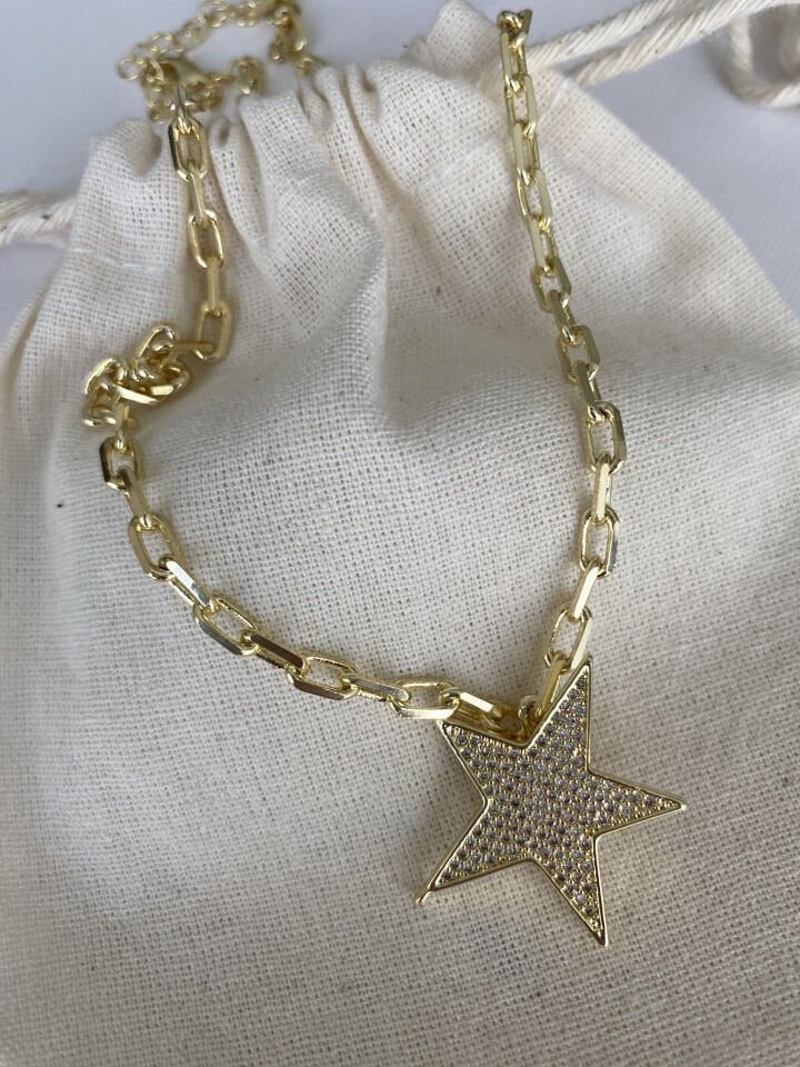 Gömme Taşlı Yıldız Kolye (40cm)