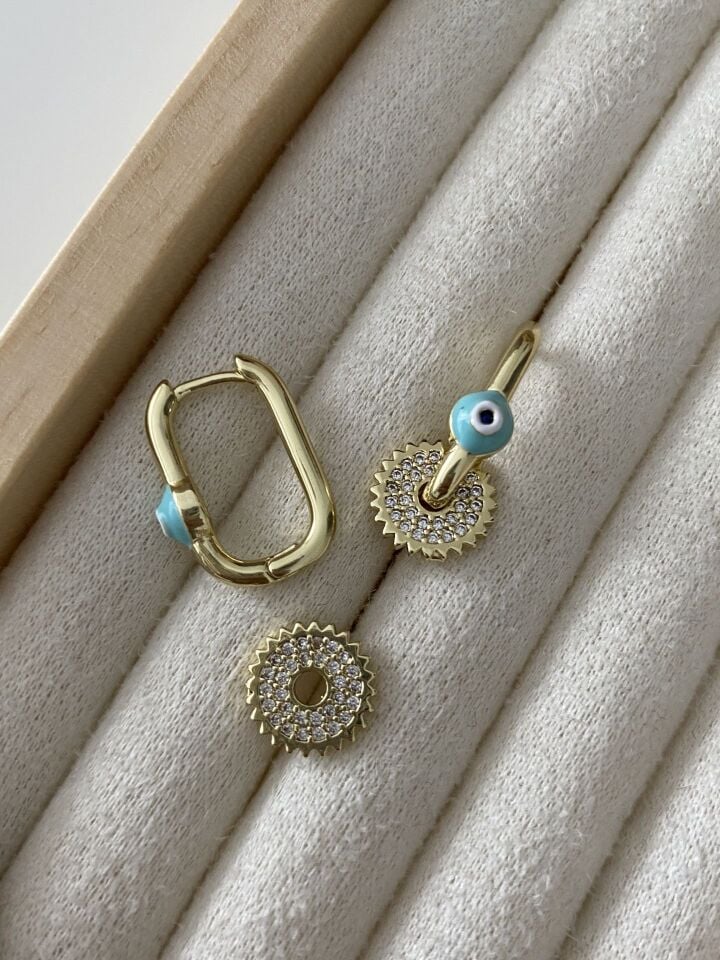 Altın Kaplama Nazar Boncuklu Pıp Pır Halka Küpe (İç boyu:1,6 cm)