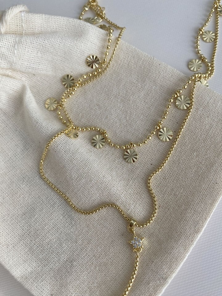 İkili Yıldız Detau Pullu Kolye