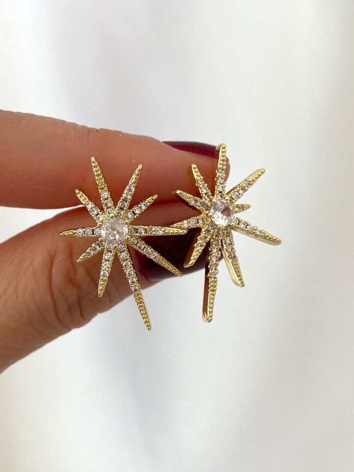 Gömme Taşlı Kutup Yıldızı Küpe