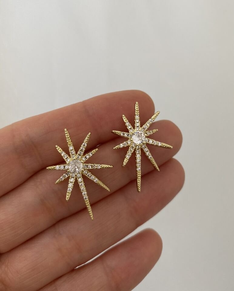 Gömme Taşlı Kutup Yıldızı Küpe