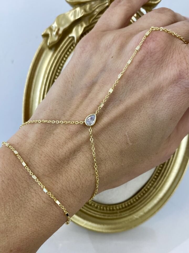 Altın Kaplama Damla Taşlı Çubuklu Şahmeran Gold