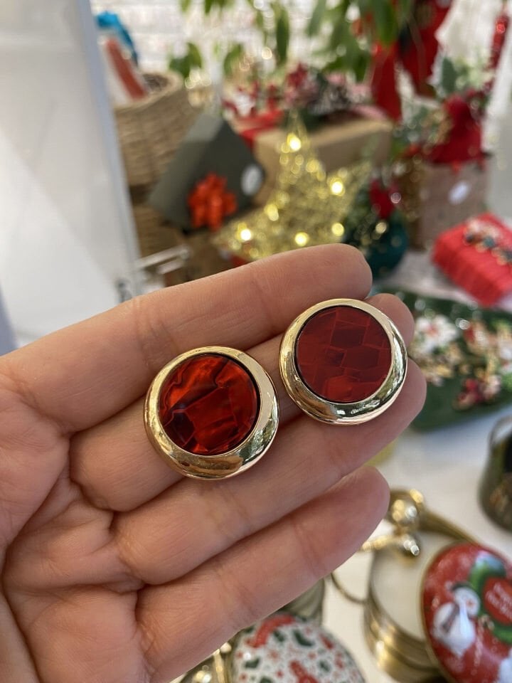 Yılbaşı Kırmızı Yuvarlak Form Küpe