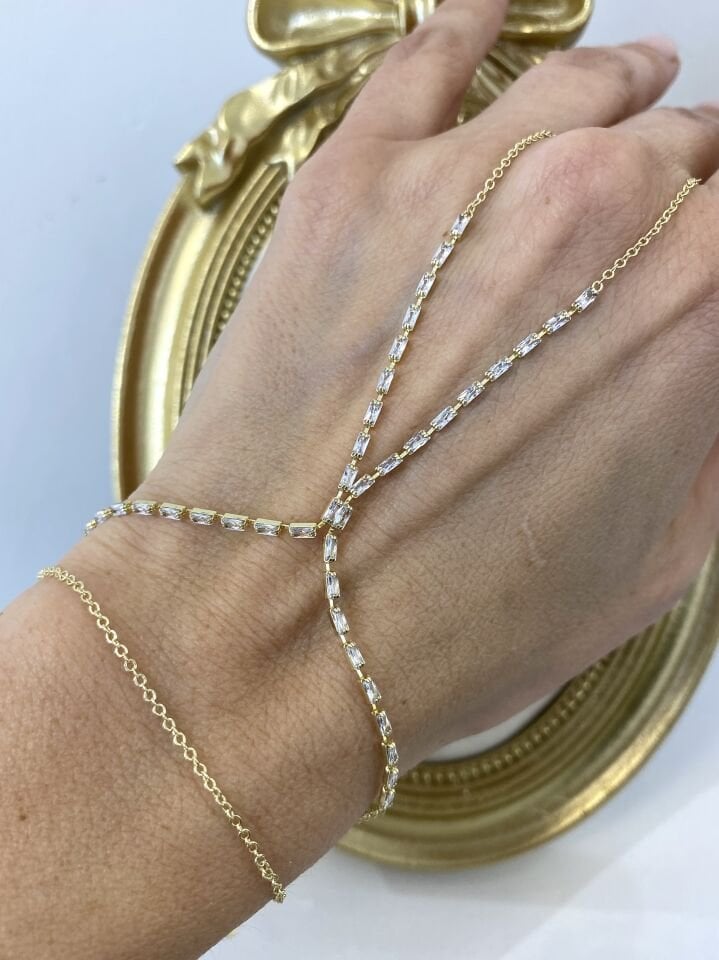 Altın Kaplama Baget Kesim Taşlı Şahmeran Gold