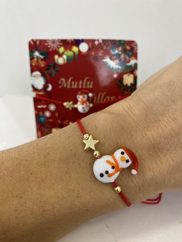 Yılbaşı Murano Kardan Adam İp Bileklik