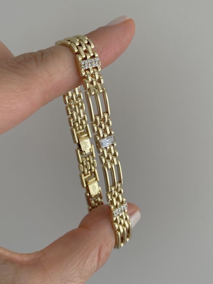 Özel Seri Ortası Büyük Kare Tek Taşlı Hasır Model Bileklik (17cm+ek)