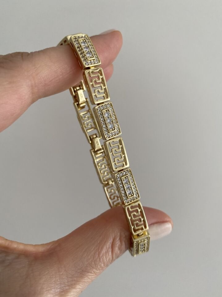 Özel Seri Gömme Taşlı Greek Model Bileklik (17cm+ek)