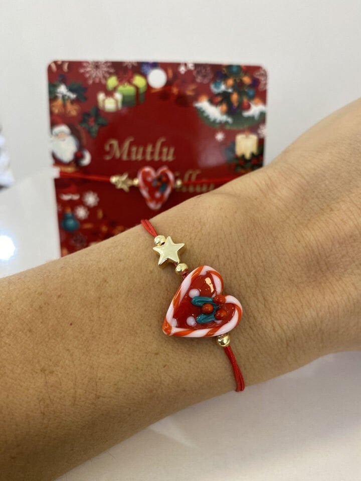 Yılbaşı Murano Kokinalı Kalp İp Bileklik