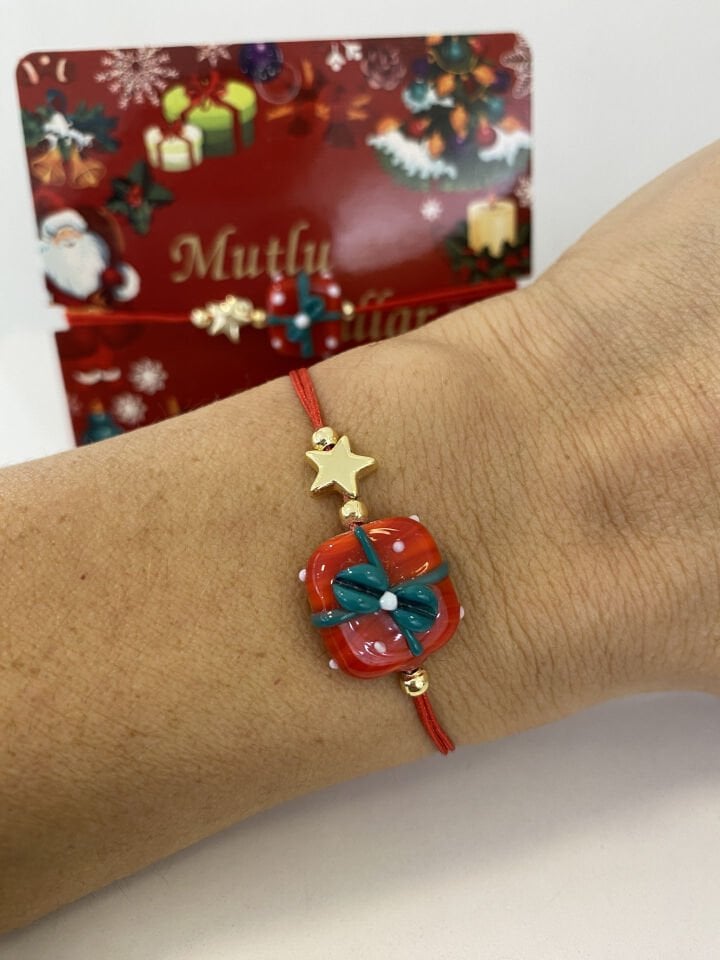 Yılbaşı Murano Kırmızı Hediye Kutusu İp Bileklik