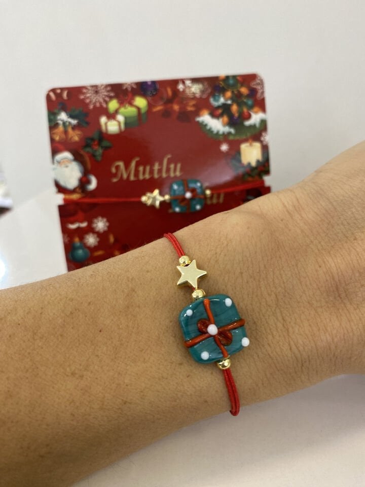 Yılbaşı Murano Yeşil Hediye Kutusu İp Bileklik