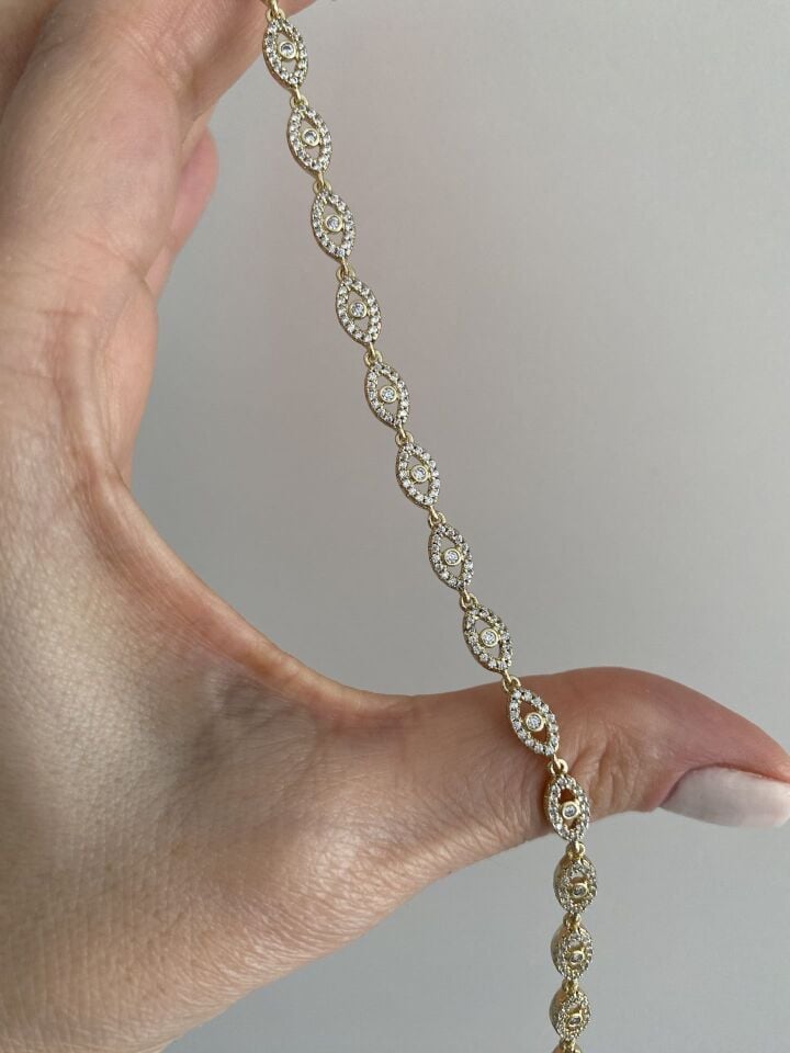 Özel Seri Minimal Gömme Taşlı Tam Tur Göz Bileklik (17cm+ek)