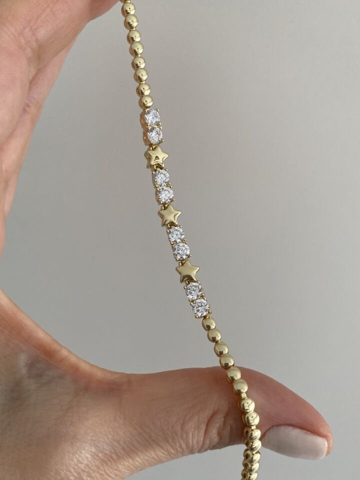 Özel Seri Tek Taş Detaylı Üç Yıldız Bileklik (17cm+ek)