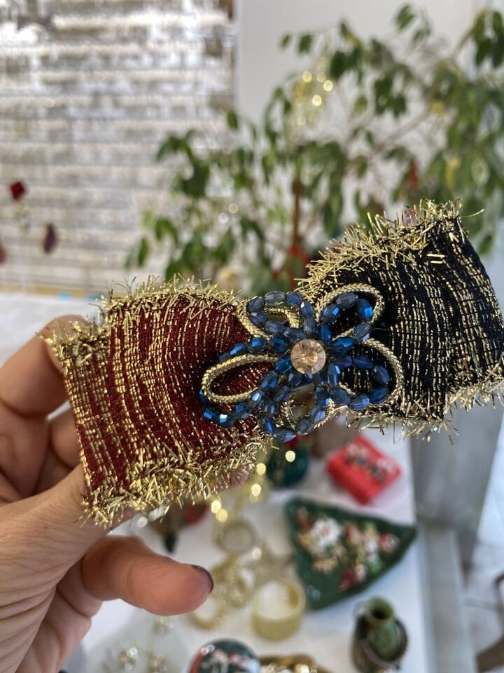 Yılbaşı Mavi Kristal Taşlı Otomatik Toka