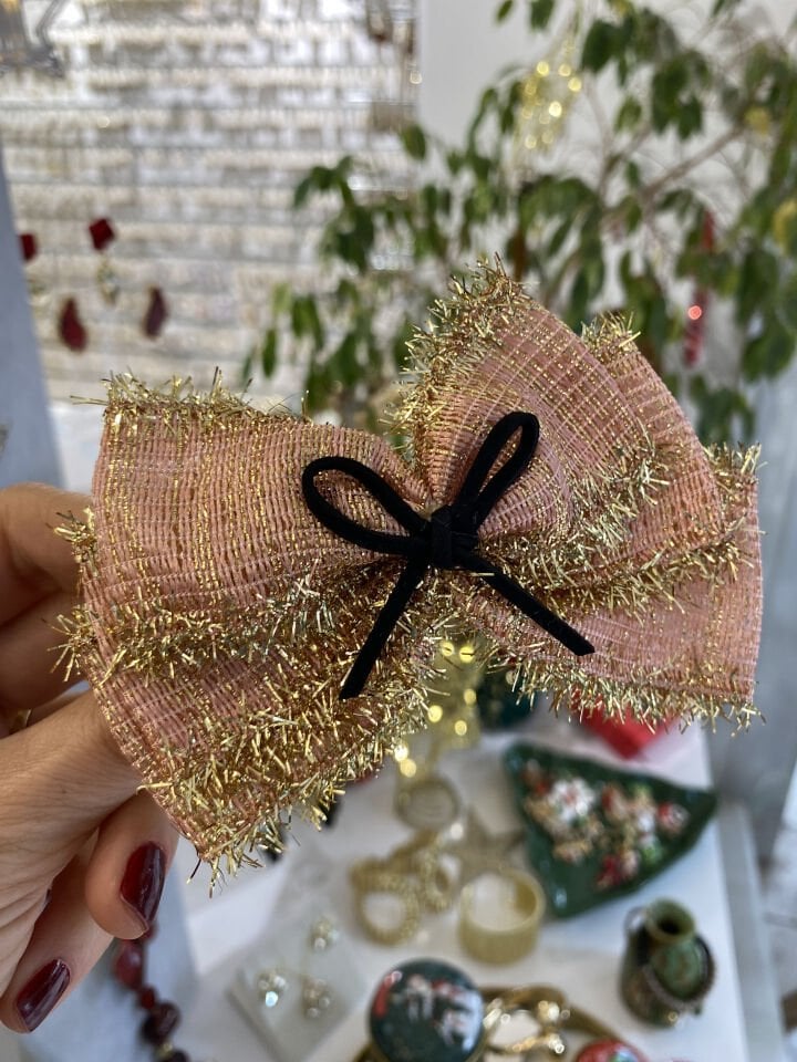 Yılbaşı Dore Sırmalı Pembe Otomatik Toka