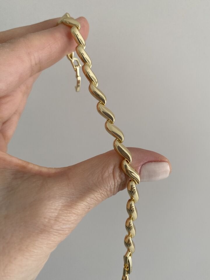 Altın Kaplama S Model Plaka Bileklik (17cm+ek)