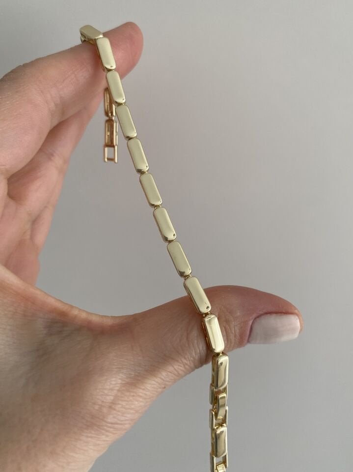 Altın Kaplama Oval Model Plaka Bileklik (17cm+ek)