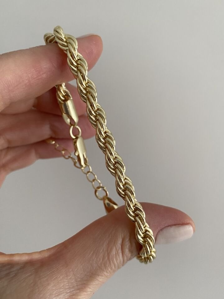 Altın Kaplama Burgu Zincir Bileklik (18cm+ek / 5mm genişlik)