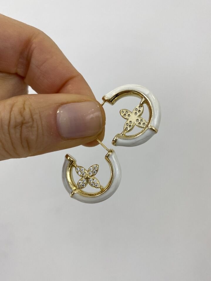 Beyaz Mineli Yarım Halka Küpe