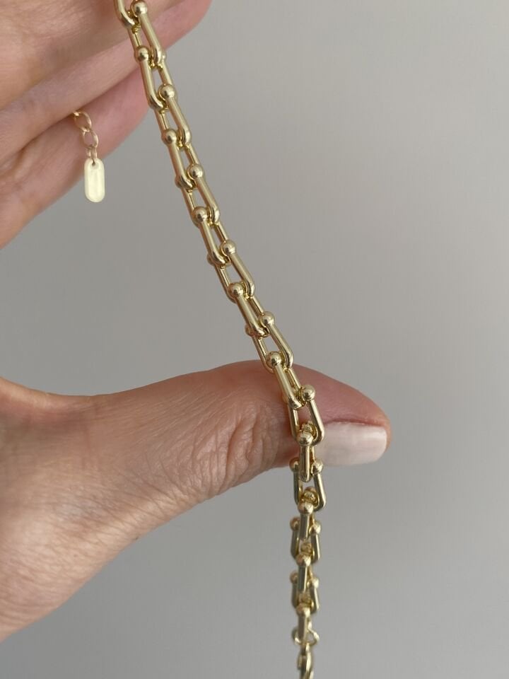 Altın Kaplama Çivi Detaylı Ataç Model Bileklik (17cm / 4mm genişlik)