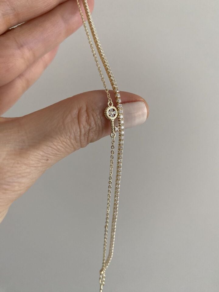 Altın Kaplama Anahtar Figür İkili İnce Bileklik (16cm+ek)