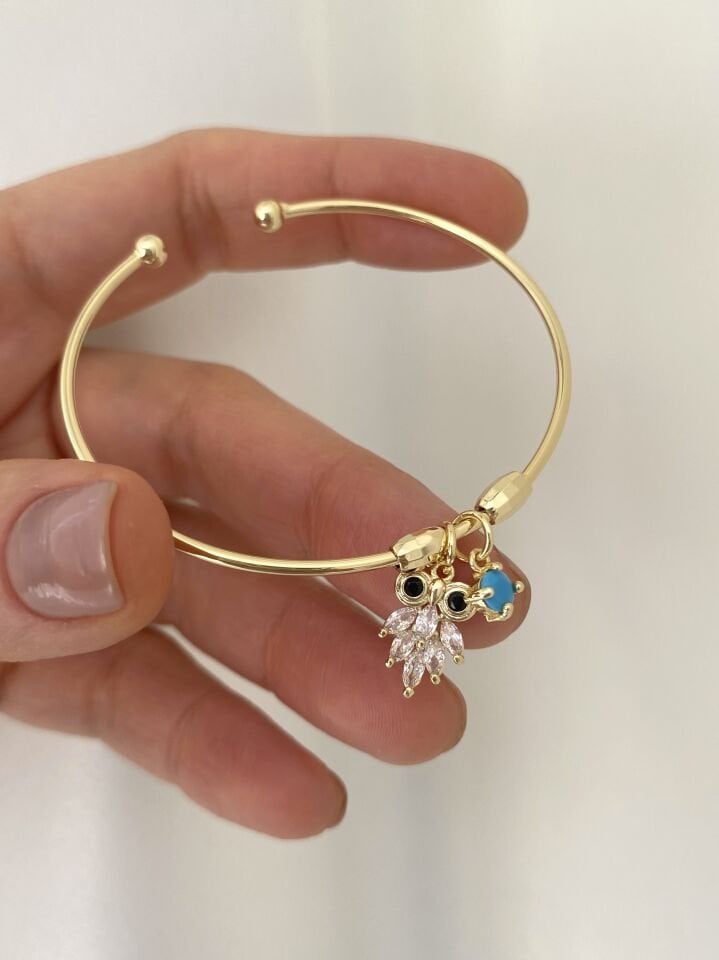 Tekli Baykuş Detay Charmlı İnce Bileklik