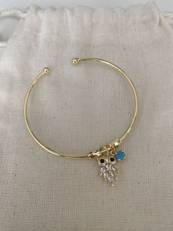 Tekli Baykuş Detay Charmlı İnce Bileklik