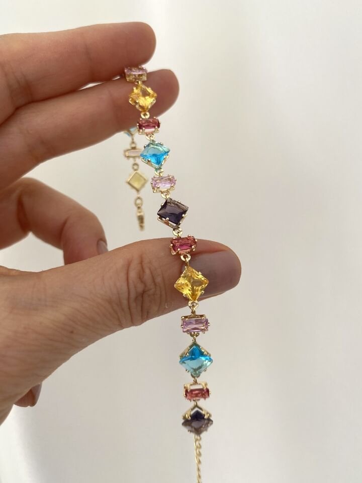 Renkli Kristal Taşlı Prizma Bileklik