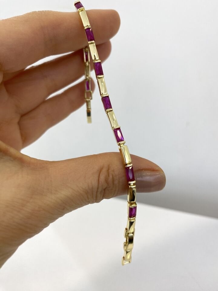 Fuşya Kristal Taşlı Plaka Bileklik