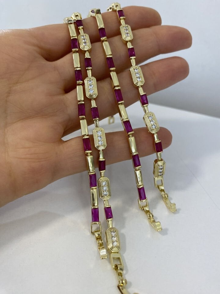 Fuşya Kristal&Zirkon Taşlı Bileklik