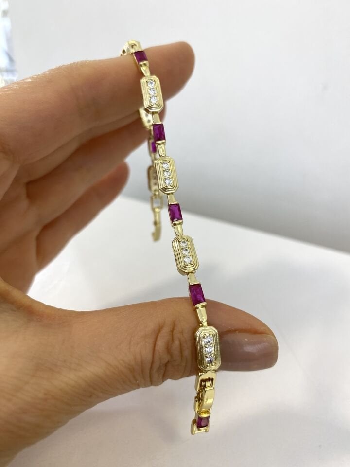 Fuşya Kristal&Zirkon Taşlı Bileklik