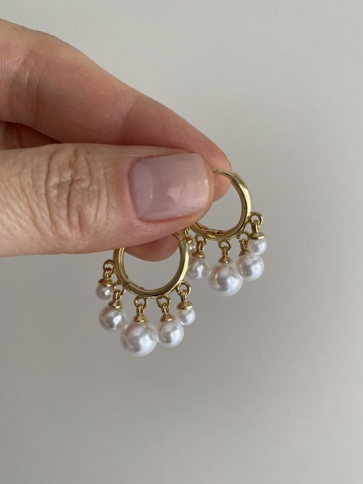 Altın Kaplama Yuvarlak İncili Shakira Küpe (İç çapı:1,3 cm)