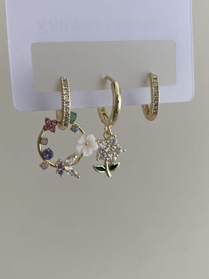 Altın Kaplama Üçlü Spring Set Küpe