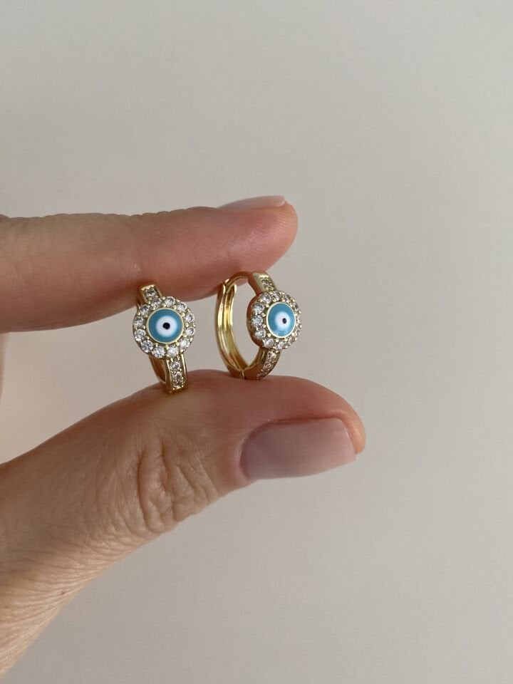 Özel Seri Zirkon Taşlı Yuvarlak Göz Halka Küpe (İç çapı:1,2 cm)