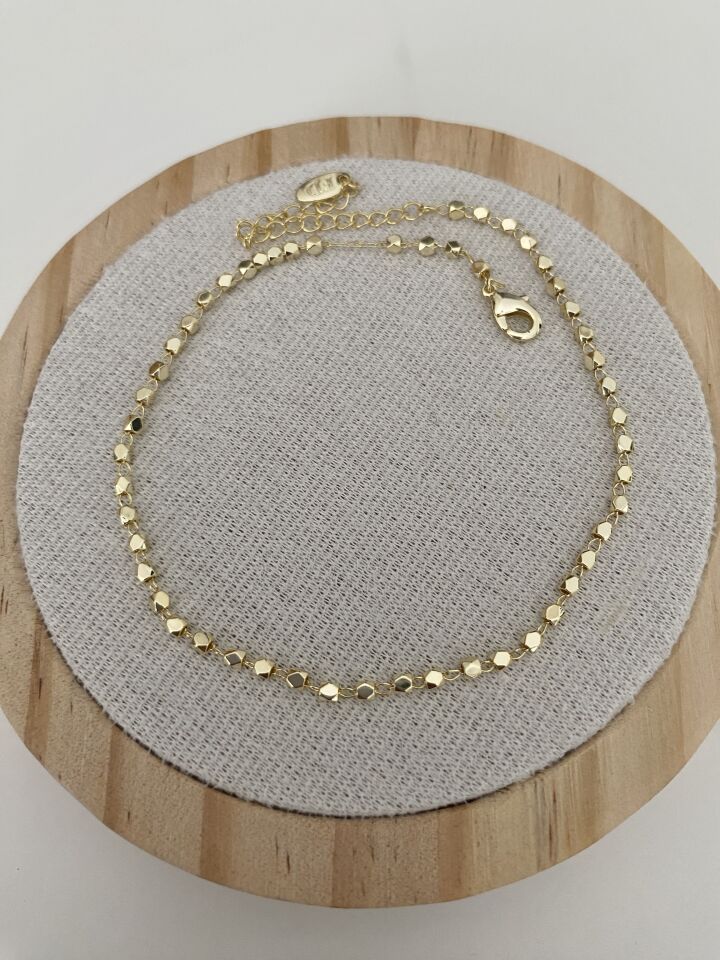 Altın Kaplama Yansımalı Küp Detaylı Halhal (24cm+ek)