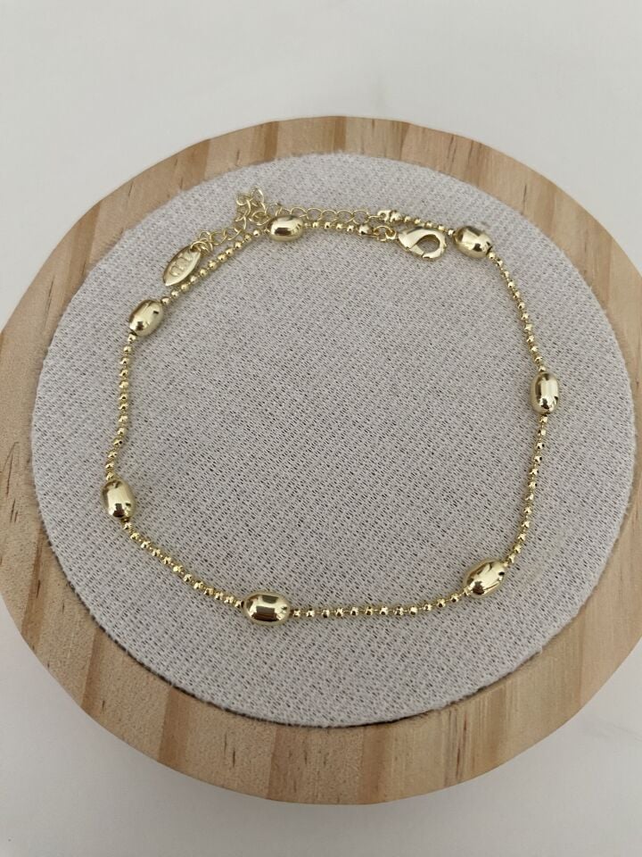 Altın Kaplama Oval Boru Detaylı Topçuk Zincir Halhal (24cm+ek)