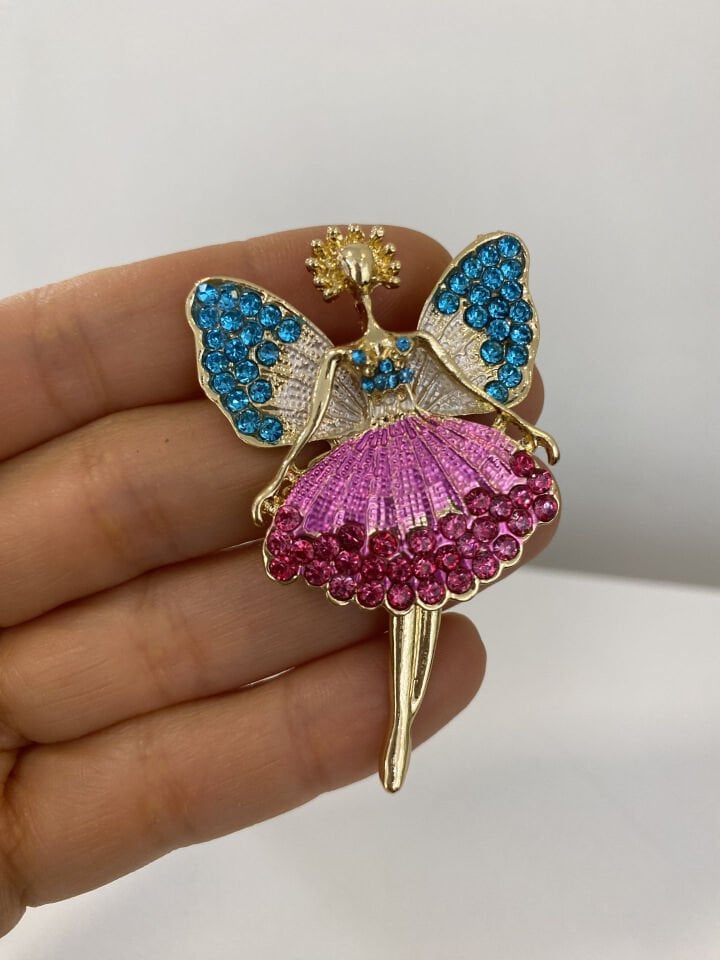 Fuşya Etekli Balerin Broş