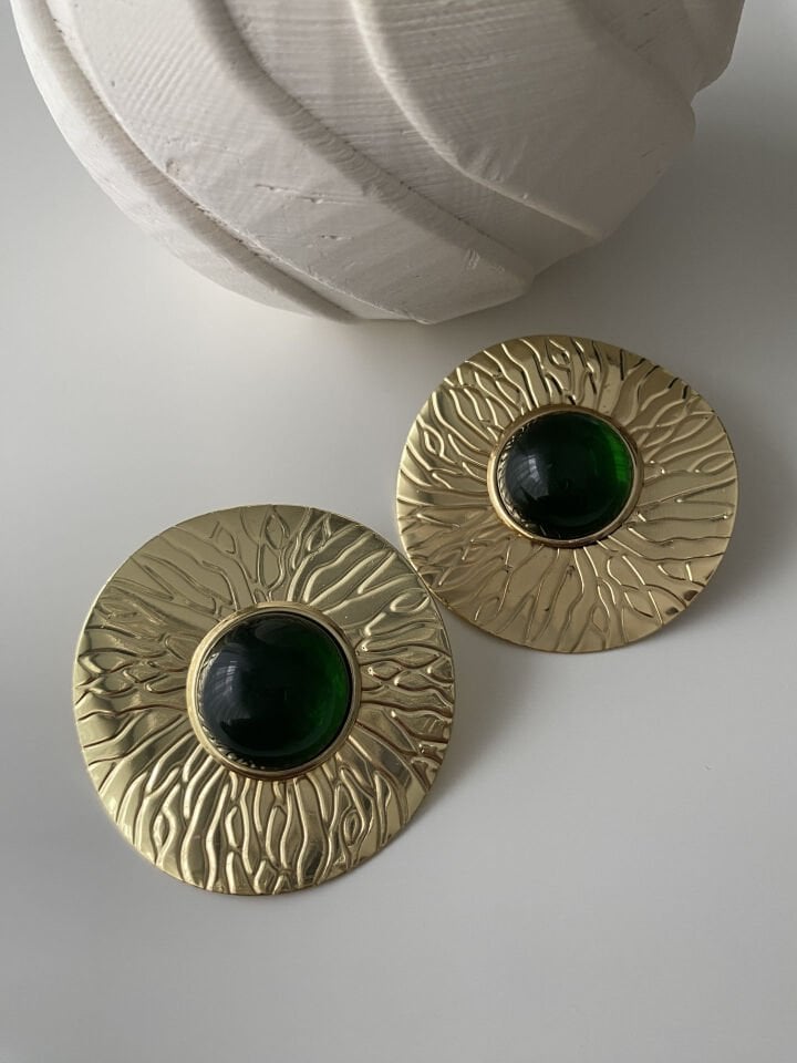 Lazer Kesim Yeşil Detay Küpe