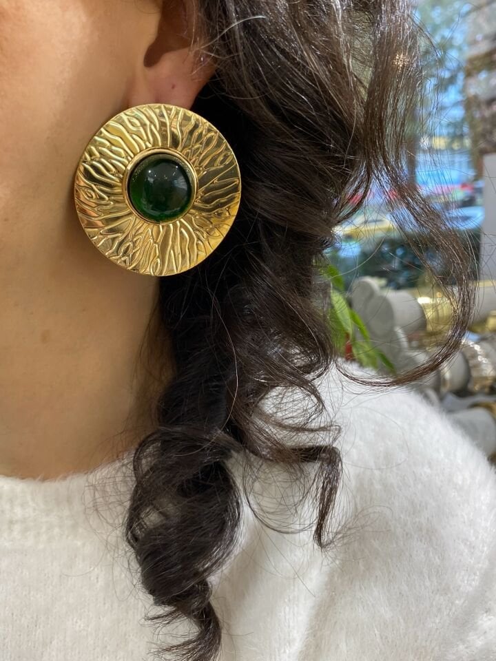 Lazer Kesim Yeşil Detay Küpe