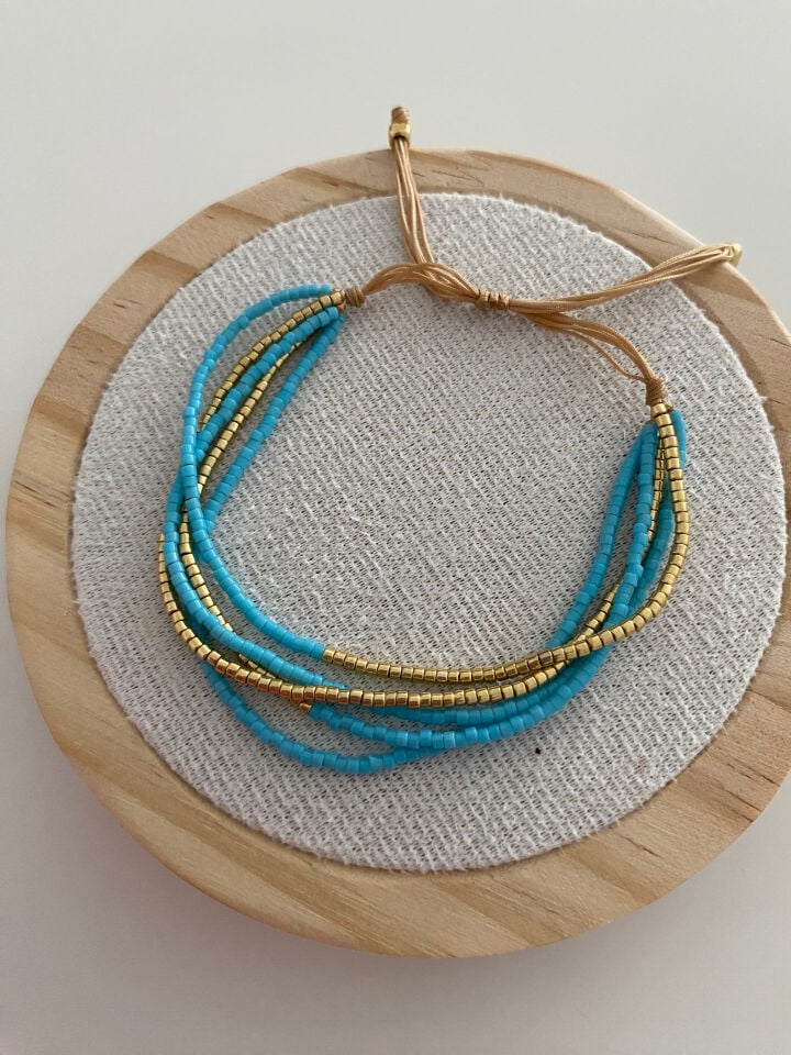 Mavi&Gold Çoklu Asansörlü Miyuki Bileklik