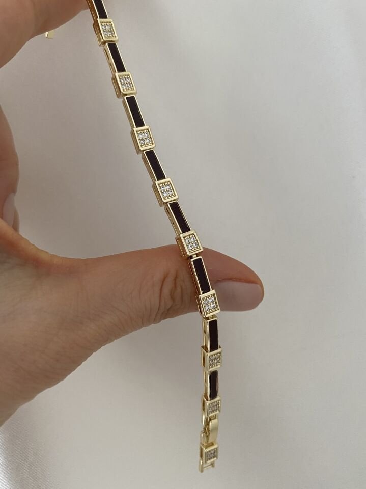 Gömme Taşlı Bordo Kahve Mineli Bileklik