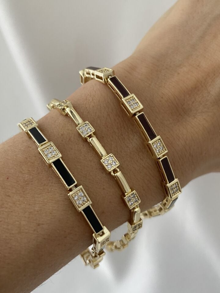 Gömme Taşlı Bordo Kahve Mineli Bileklik